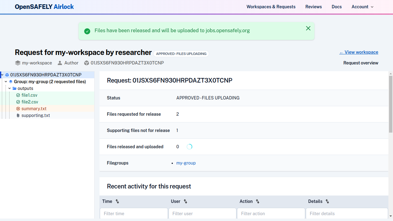 Request approved, upload in progress