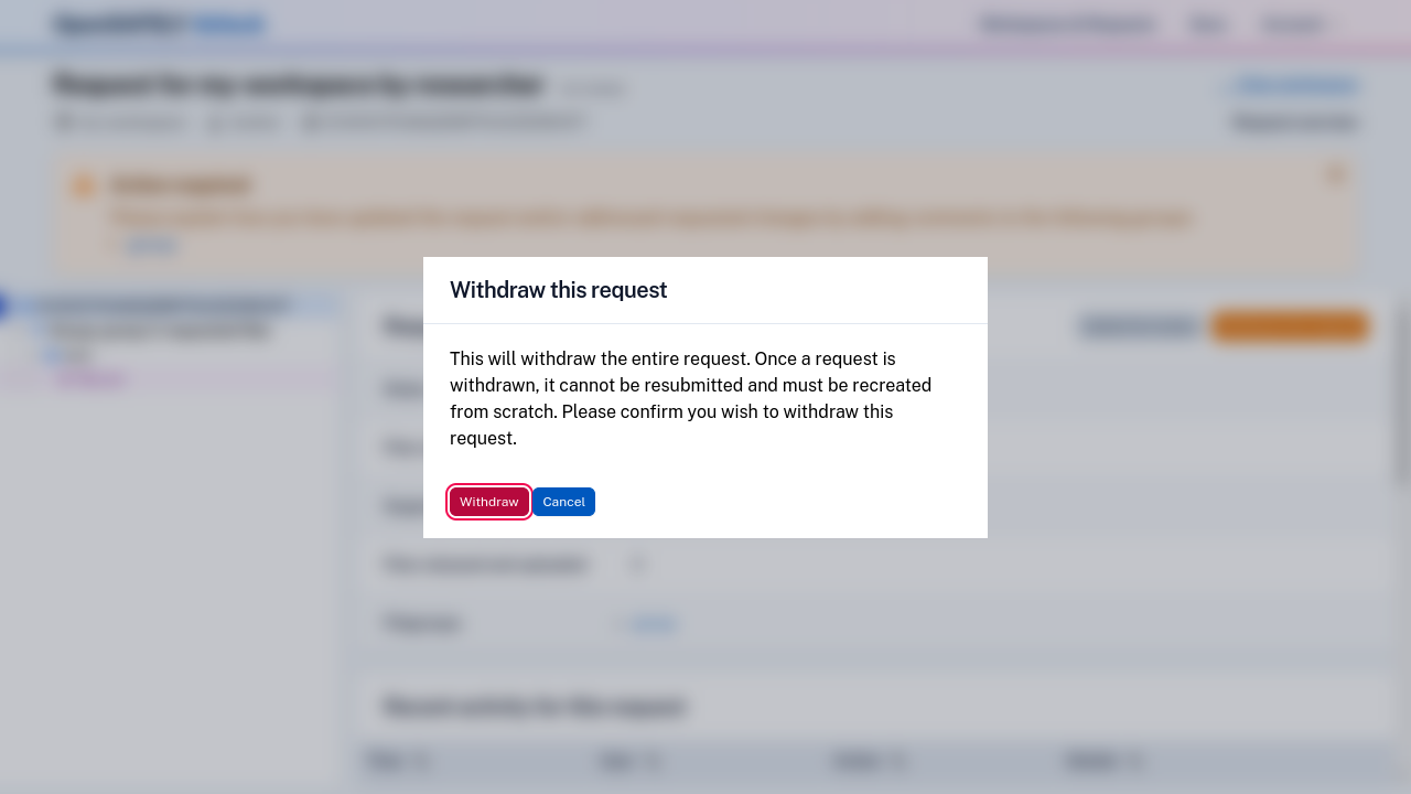 Withdraw request button
